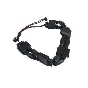 Wooden Bead Bracelet 7" Men Women Adjustable Cord Slider Black Fashion Jewlery